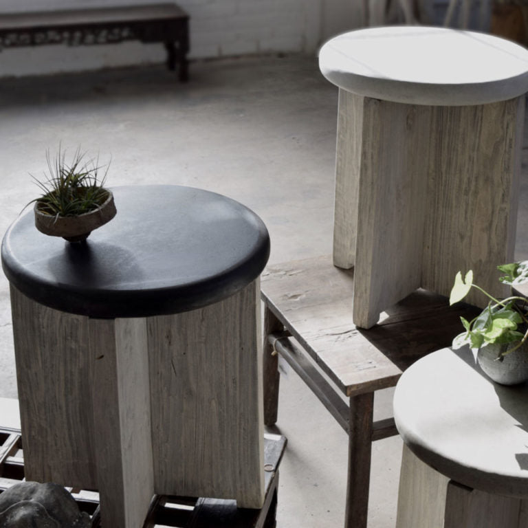 Concrete and Elm Side Table