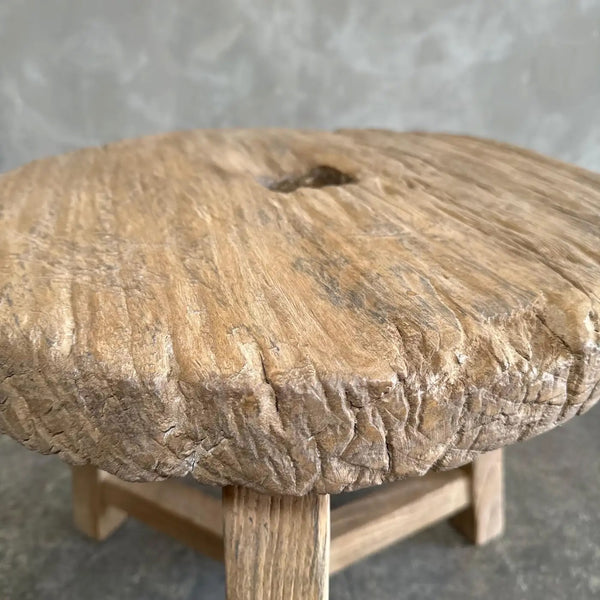 Vintage Elm Wood Side Table