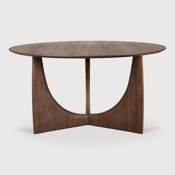 Geometric Dining Table - Round - Teak Brown