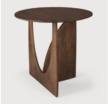 Geometric Side Table - Varnished Teak Brown