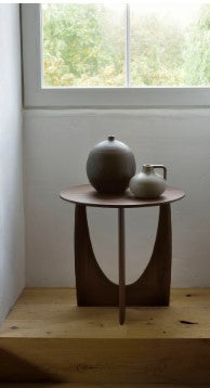 Geometric Side Table - Varnished Teak Brown