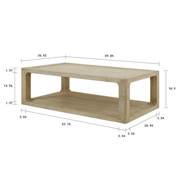 Malta Coffee Table with Rattan Top - Whitewash