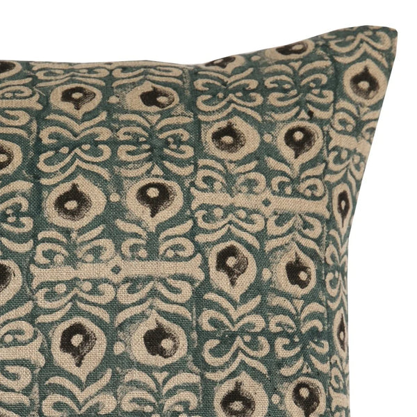 Zoe Pillow - Teal on Beige