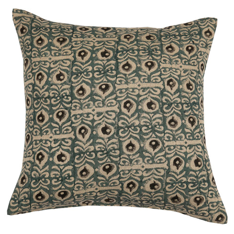 Zoe Pillow - Teal on Beige